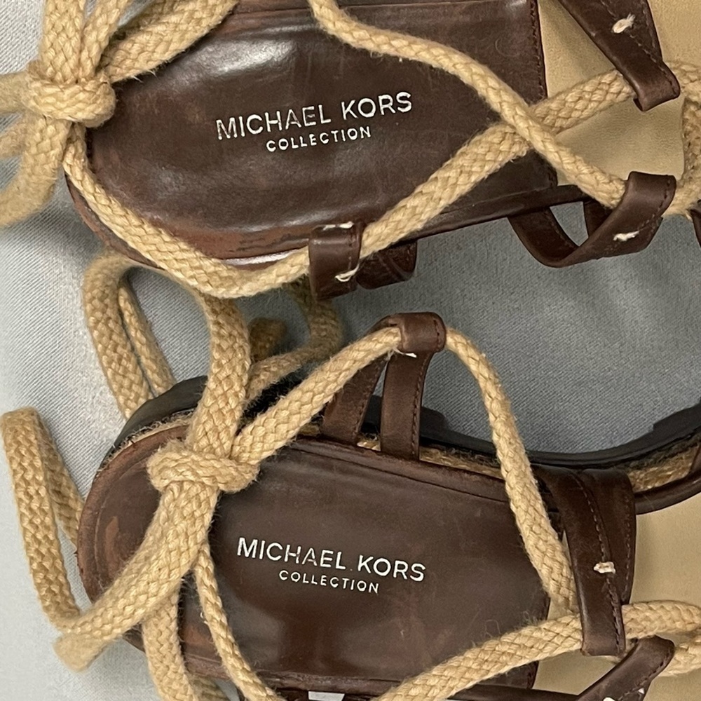 Michael Kors Brown Beige Platform Flatform Lace Up Sandals - Size 7.5, EU 37.5 - Picture 8 of 14